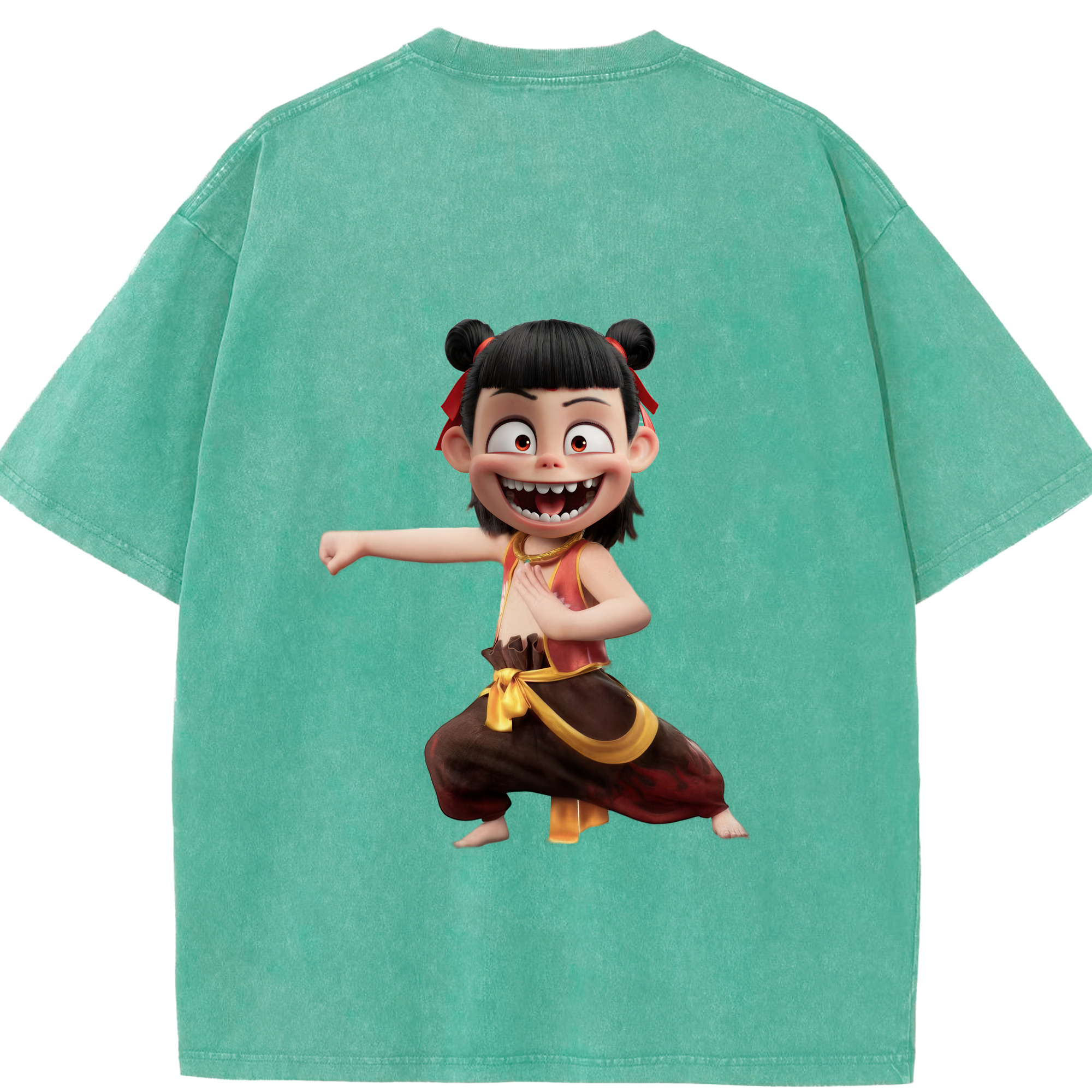 （画像用） Ne Zha 2 ナタ 魔童の大暴れ 綿100% ヴィンテージ風 半袖Tシャツ（背面プリント）